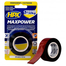 HPX DUBBELZIJDIG PLAKBAND MAXPOWER OUTDOOR ZWART 25MMX1,5M HPX DUBBELZIJDIG PLAKBAND MAXPOWER OUTDOOR ZWART 25MMX1,5M